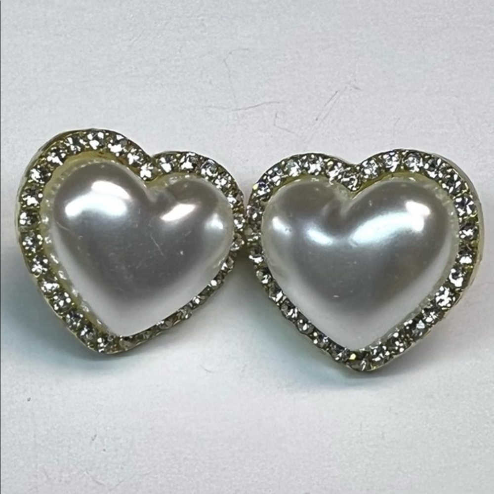 Pearl Hoop Gold Earrings NEW heart 925 sterling silver posts diamond